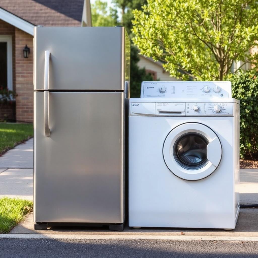 Refrigerator and washer ready for curbside appliance pickup